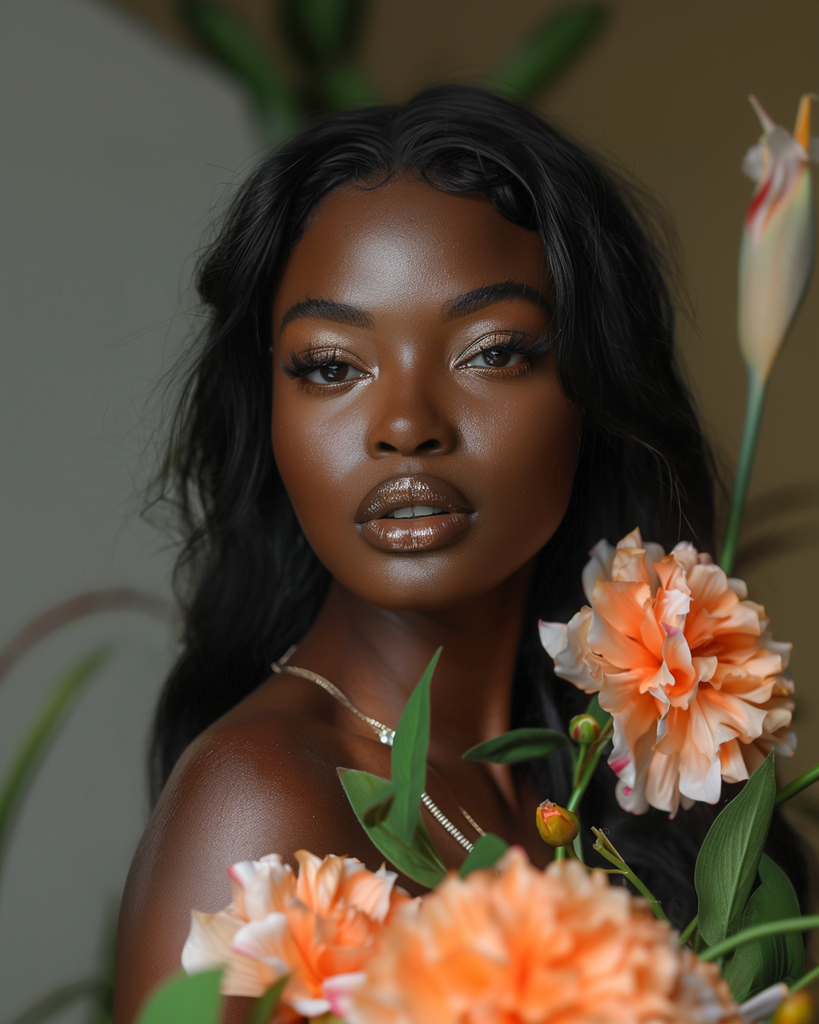 Beautiful black women holding a flower